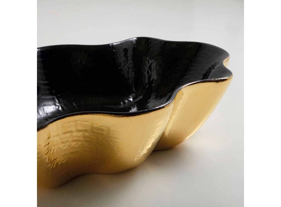 Lavaman countertop në dizajn qeramik të zi dhe ari të bërë në Itali Cubo Viadurini