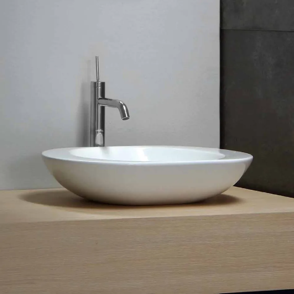 Design Countertop Washbasin në Qeramikë me ngjyrë të Bardhë ose Melle Viadurini