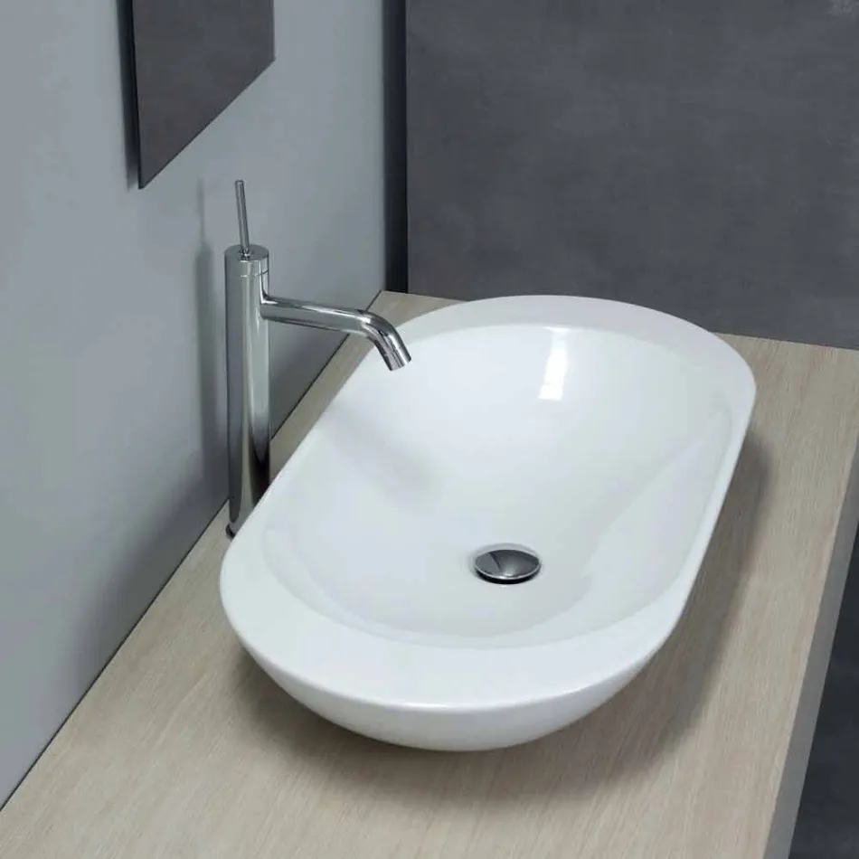 Design Countertop Washbasin në Qeramikë me ngjyrë të Bardhë ose Melle Viadurini