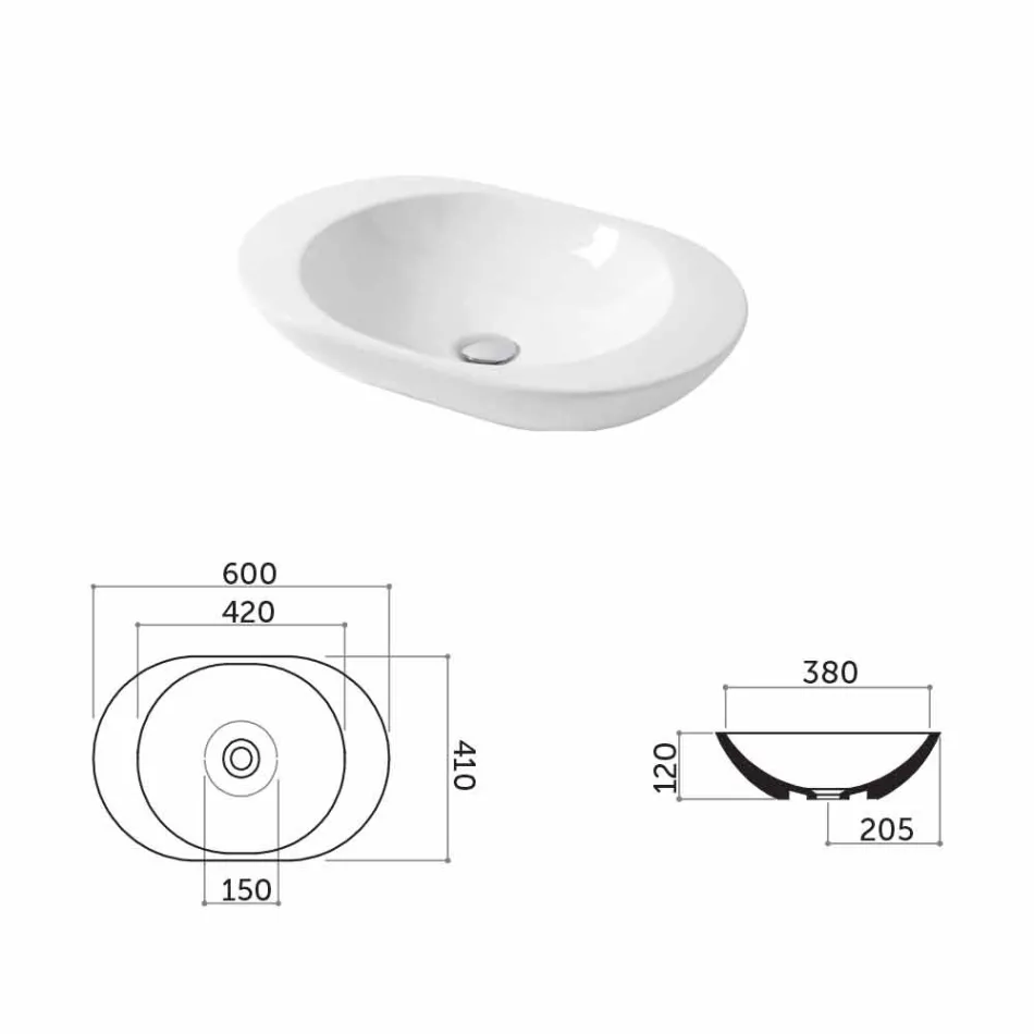Design Countertop Washbasin në Qeramikë me ngjyrë të Bardhë ose Melle Viadurini