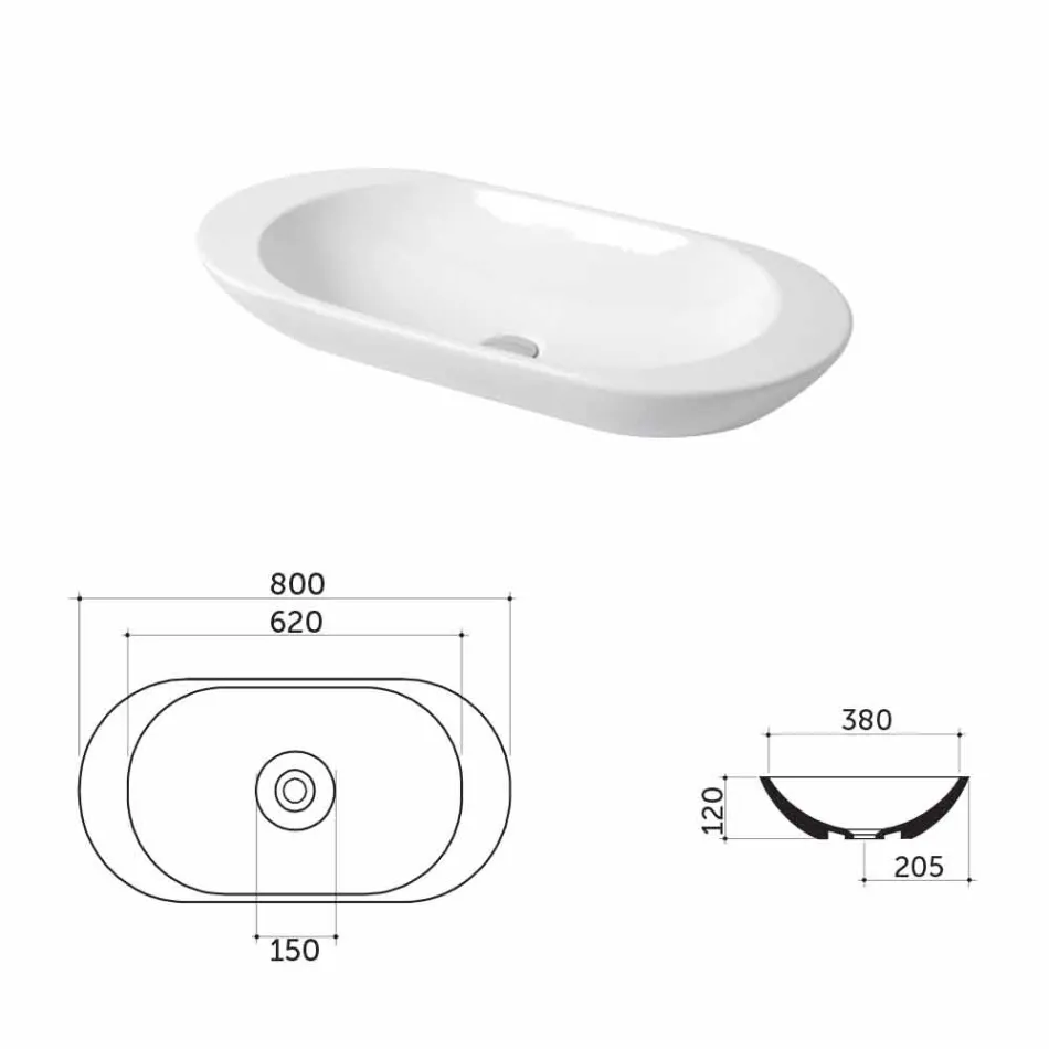 Design Countertop Washbasin në Qeramikë me ngjyrë të Bardhë ose Melle Viadurini