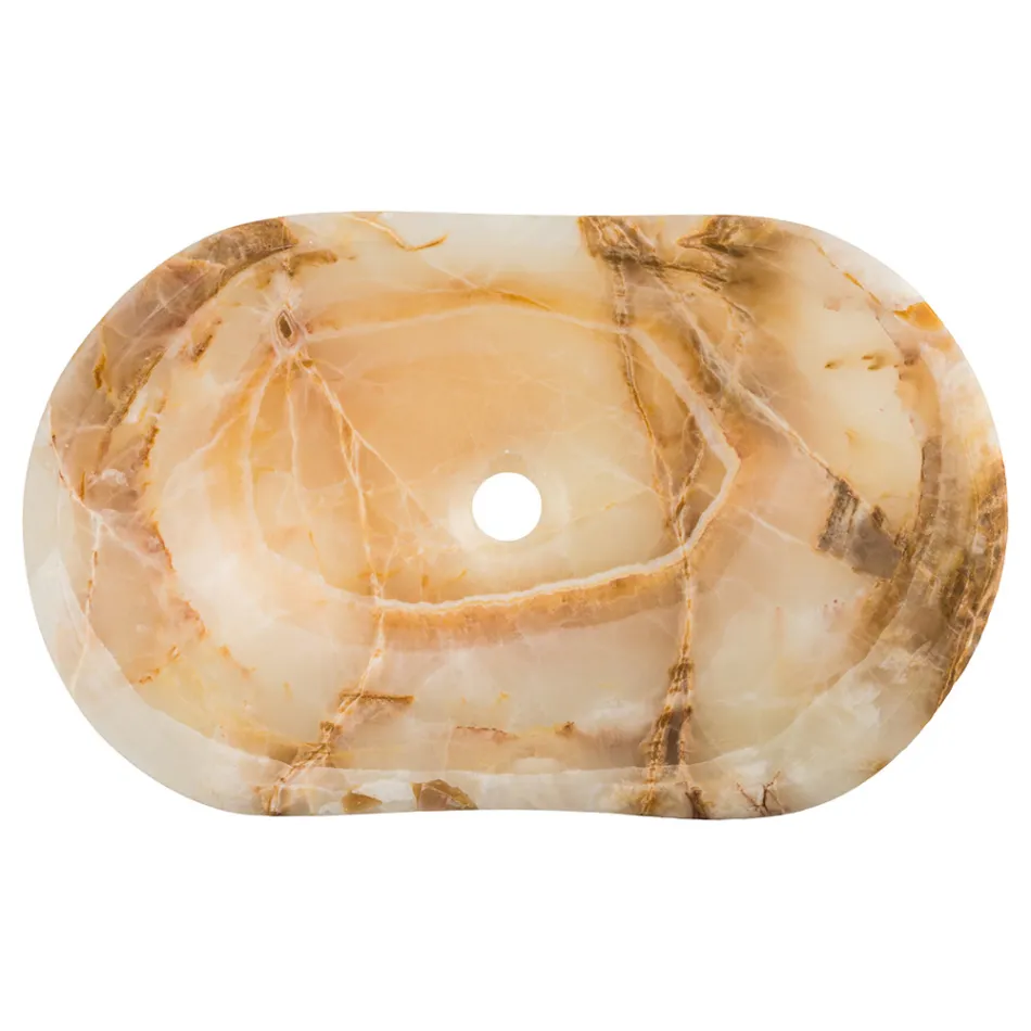 Lavaman banaku i projektuar në gur oniks Lana, i punuar me dorë Viadurini