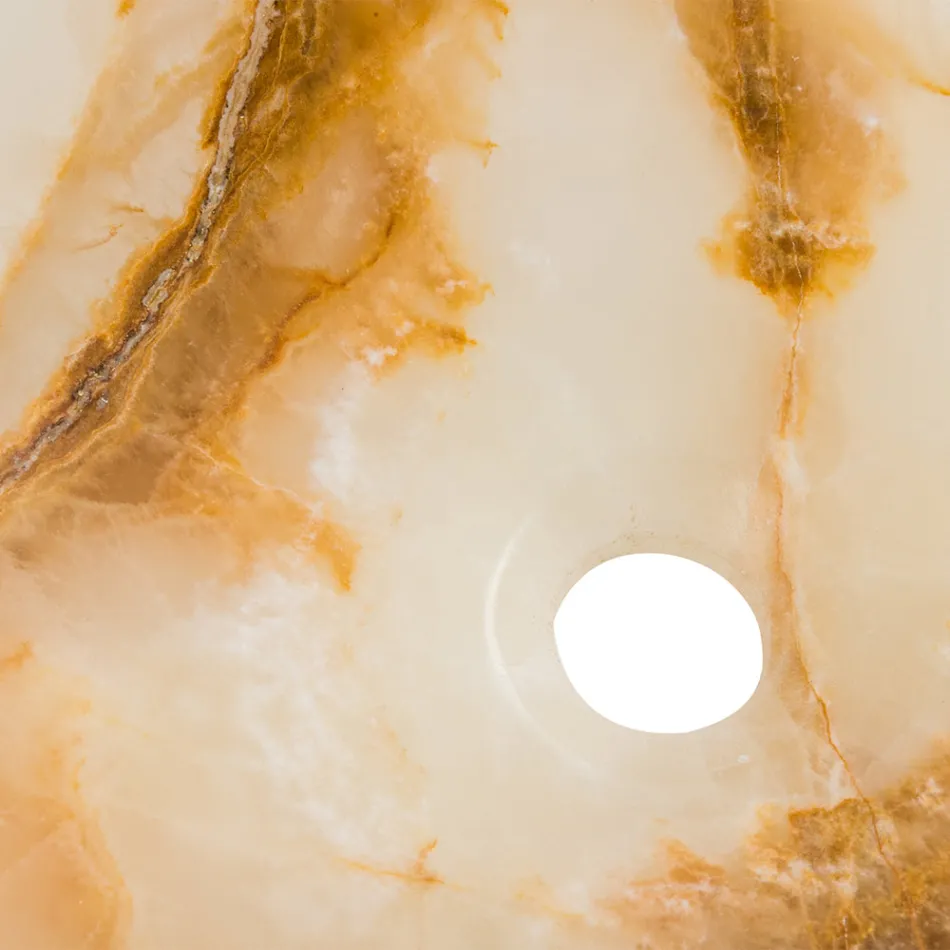 Lavaman banaku i projektuar në gur oniks Lana, i punuar me dorë Viadurini