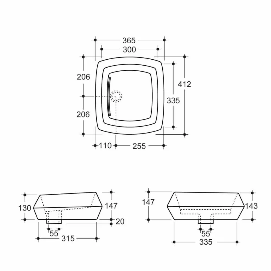 Lavaman countertop në modelin e bardhë qeramik të bërë në Itali Simon Viadurini