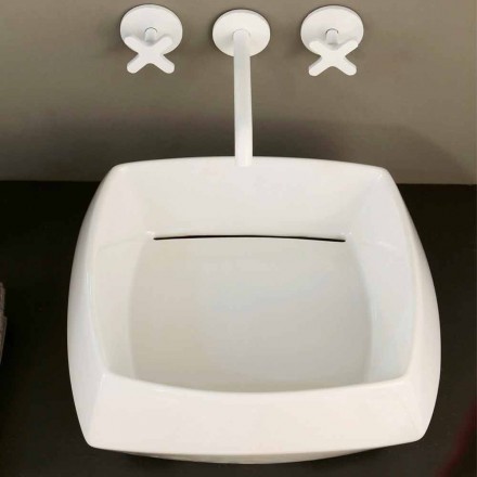 Lavaman countertop në modelin e bardhë qeramik të bërë në Itali Simon Viadurini