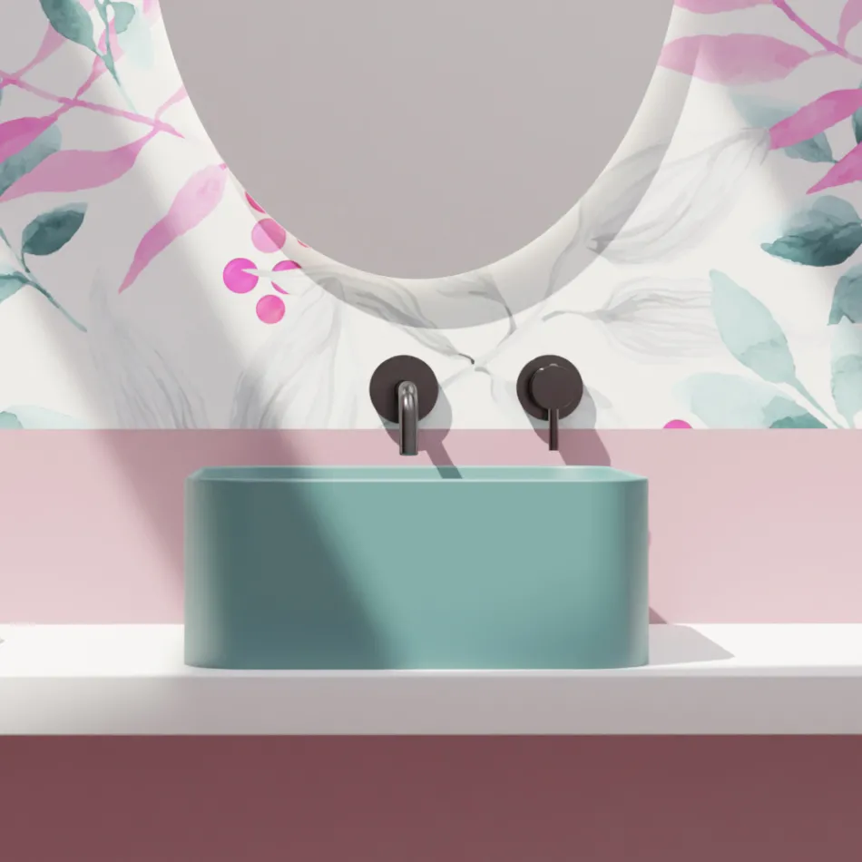 Lavaman qeramike countertop me mbetje të përfshira Made in Italy - Kuti Viadurini