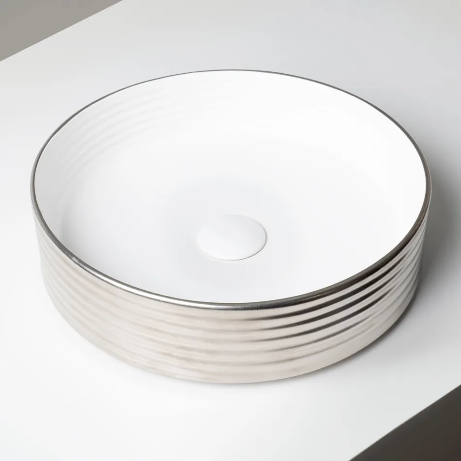 Lavaman për Banak në Qelq Porcelani të Valëzuar, Prodhuar në Itali - Vibrazione Viadurini