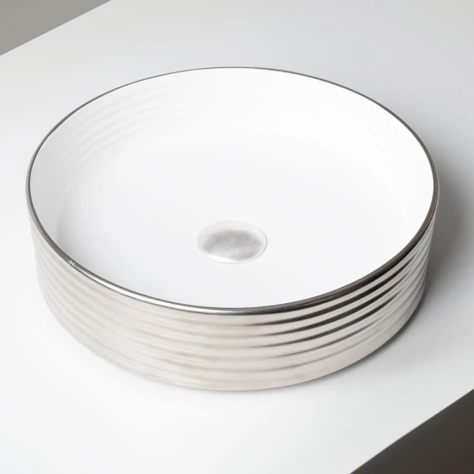 Lavaman për Banak në Qelq Porcelani të Valëzuar, Prodhuar në Itali - Vibrazione Viadurini