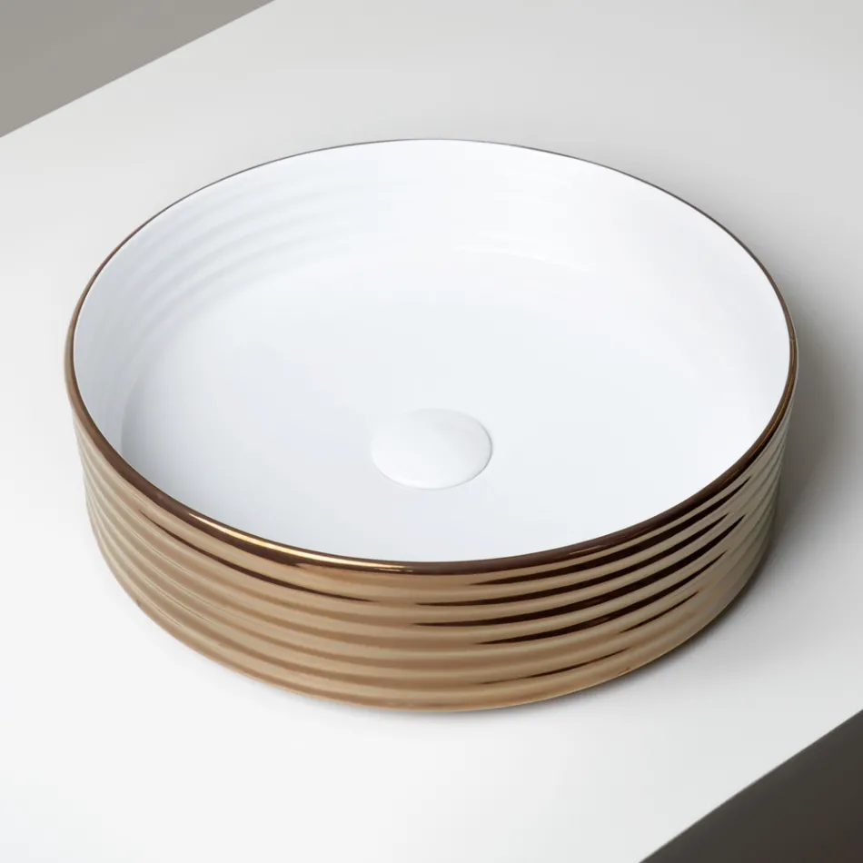 Lavaman për Banak në Qelq Porcelani të Valëzuar, Prodhuar në Itali - Vibrazione Viadurini