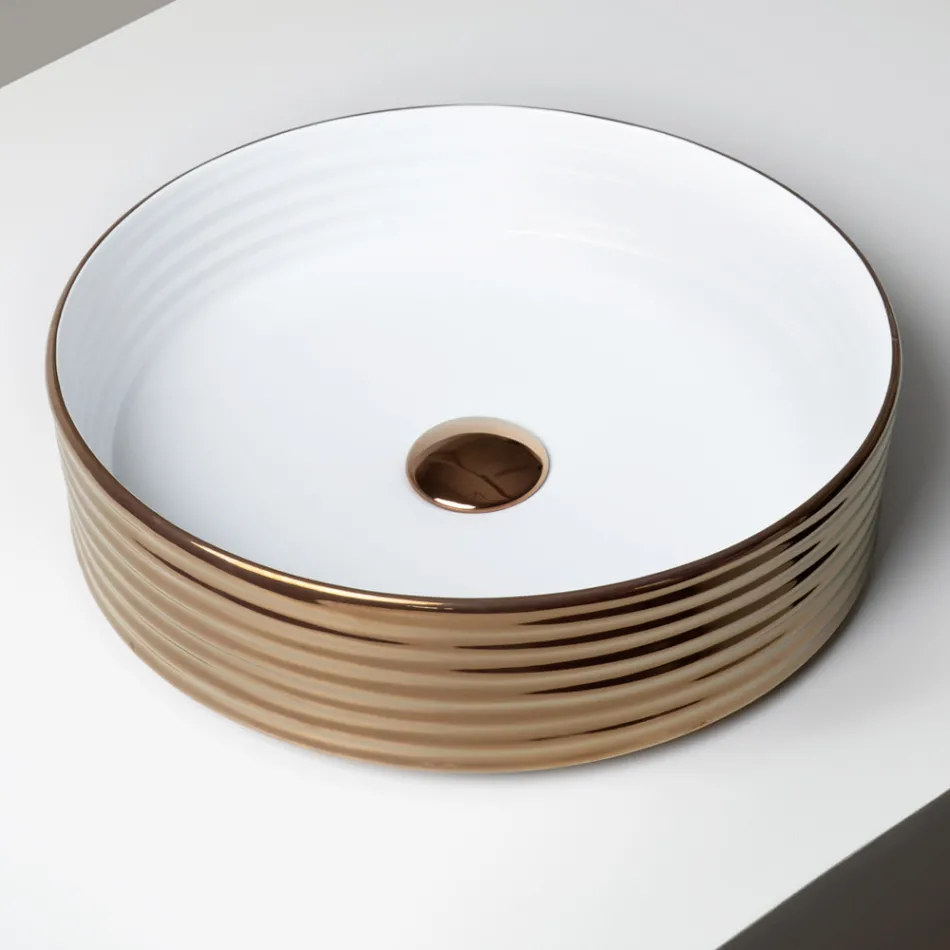 Lavaman për Banak në Qelq Porcelani të Valëzuar, Prodhuar në Itali - Vibrazione Viadurini