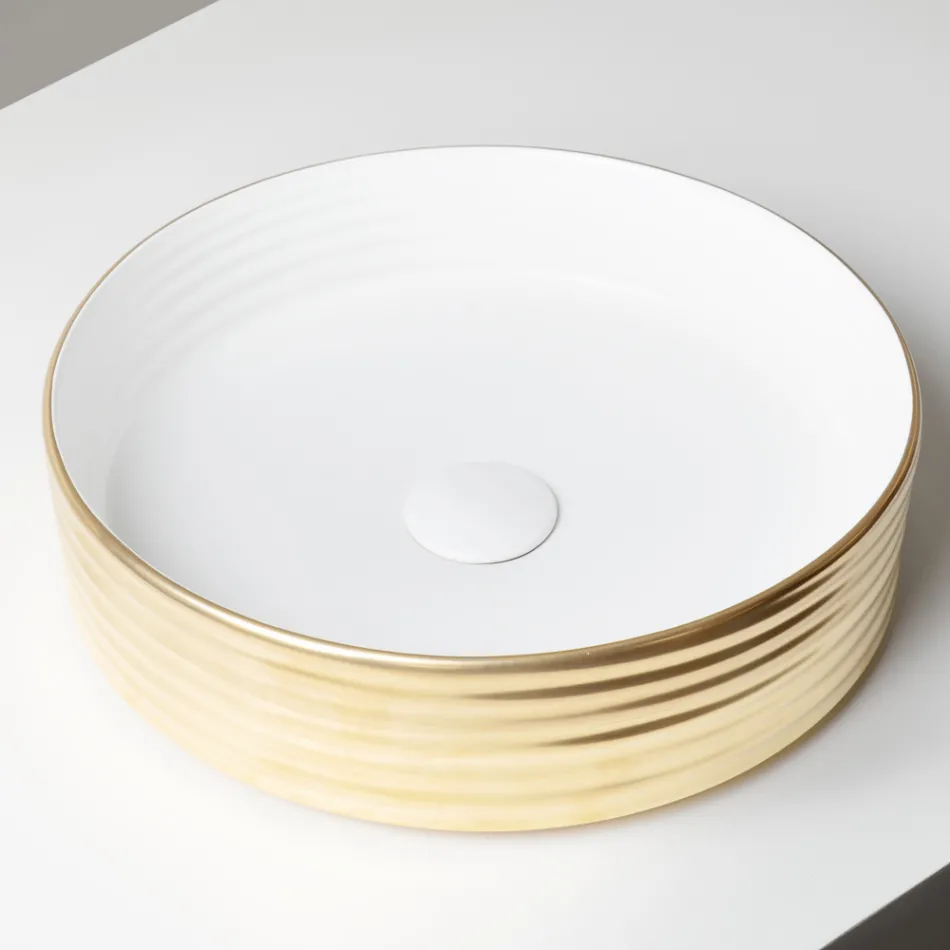 Lavaman për Banak në Qelq Porcelani të Valëzuar, Prodhuar në Itali - Vibrazione Viadurini