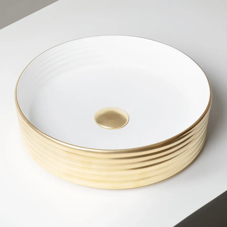 Lavaman për Banak në Qelq Porcelani të Valëzuar, Prodhuar në Itali - Vibrazione Viadurini