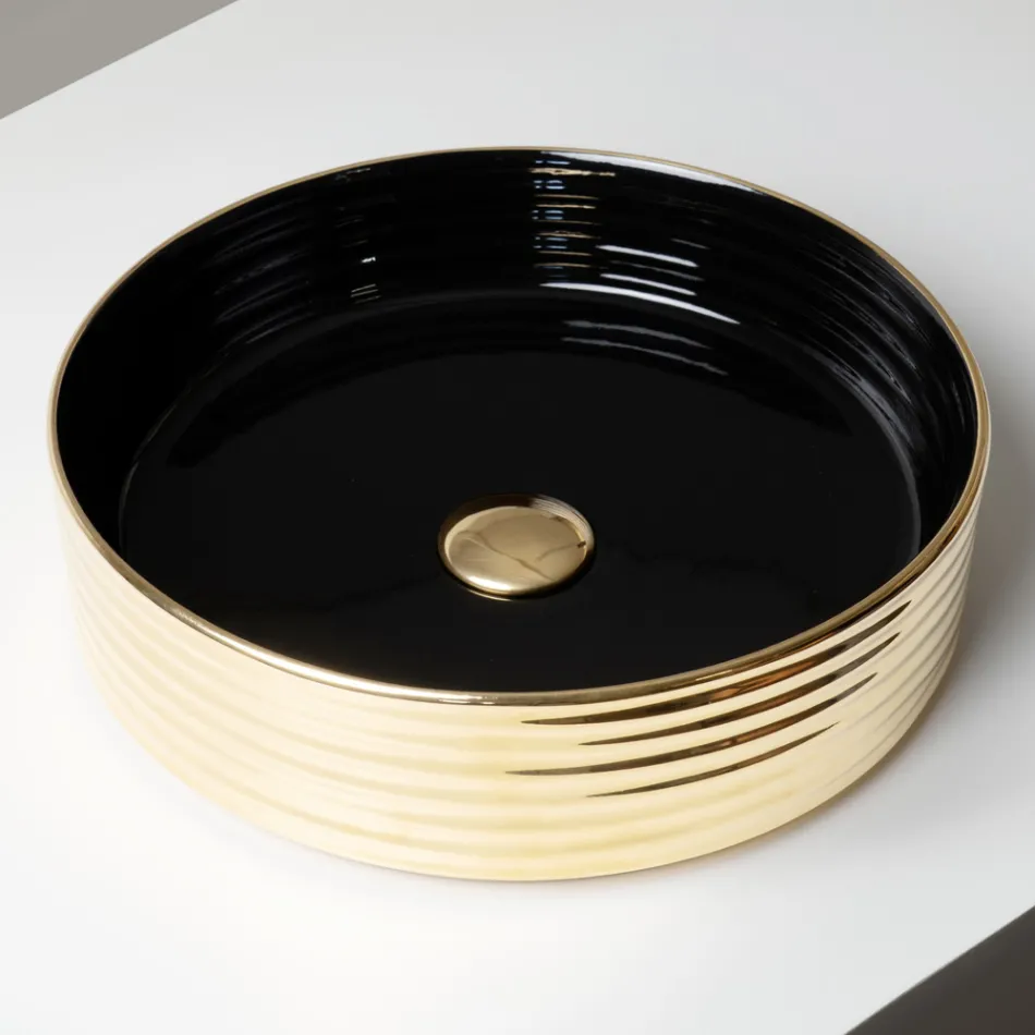 Lavaman për Banak në Qelq Porcelani të Valëzuar, Prodhuar në Itali - Vibrazione Viadurini