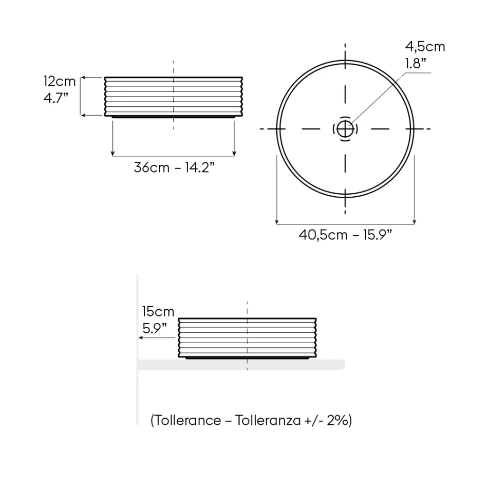 Lavaman për Banak në Qelq Porcelani të Valëzuar, Prodhuar në Itali - Vibrazione Viadurini