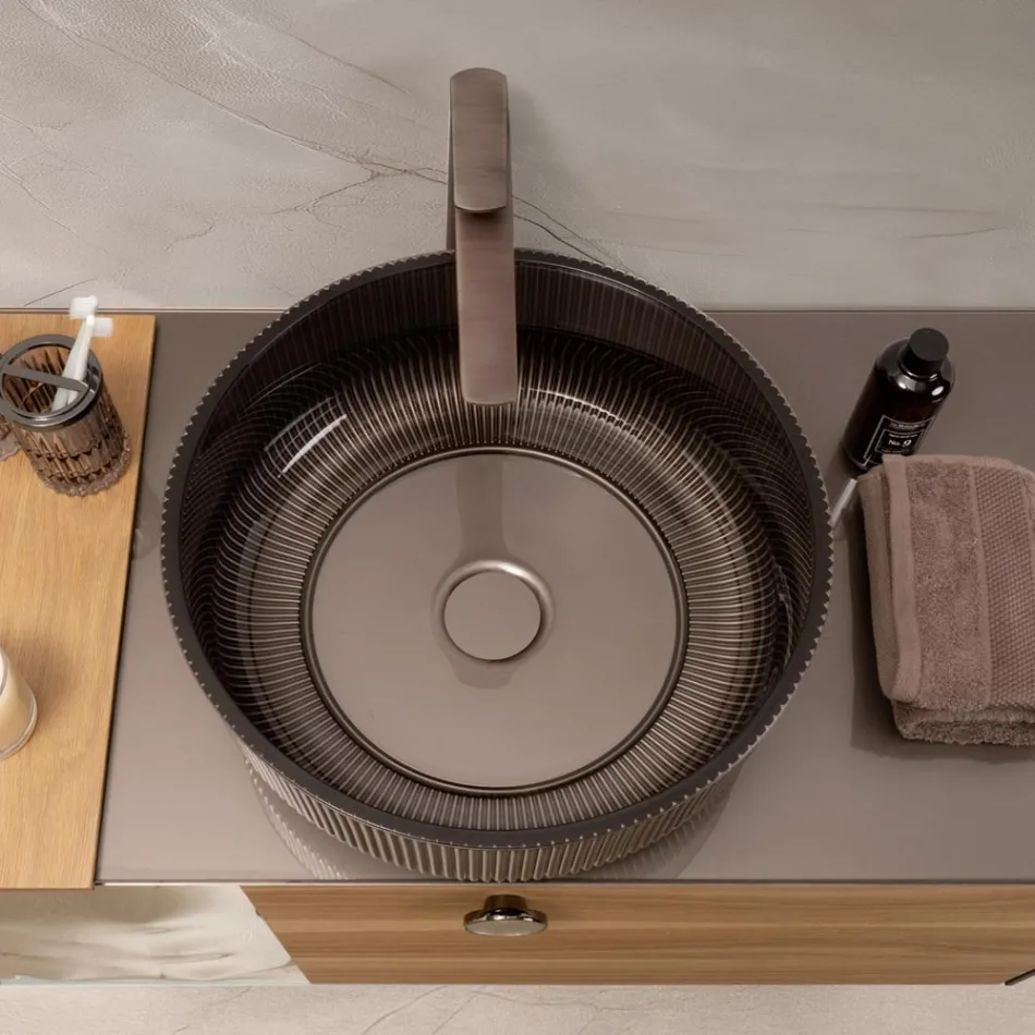 Lavaman për sipërfaqe pune prej xhami venecian të veshur me rrëshirë dhe të lyer - Excelsior Viadurini