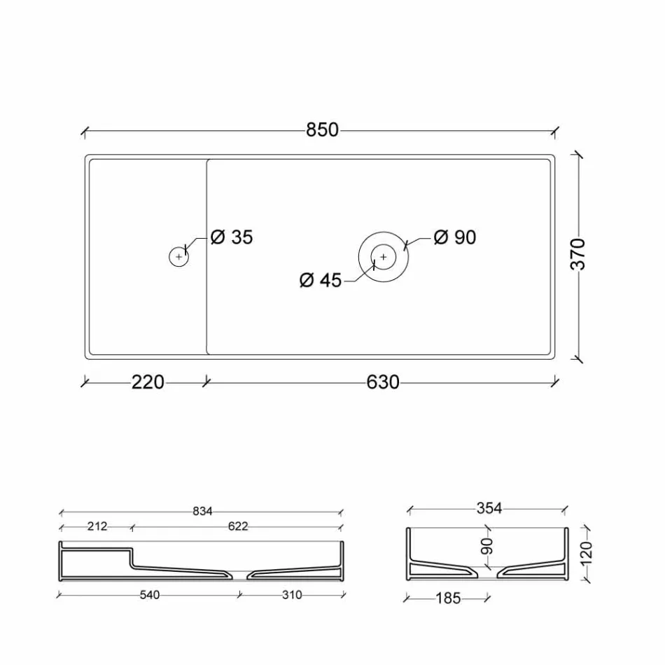 Lavaman moderne countertop në qeramikë të bardhë ose me ngjyrë Dielli 85x37 cm Viadurini