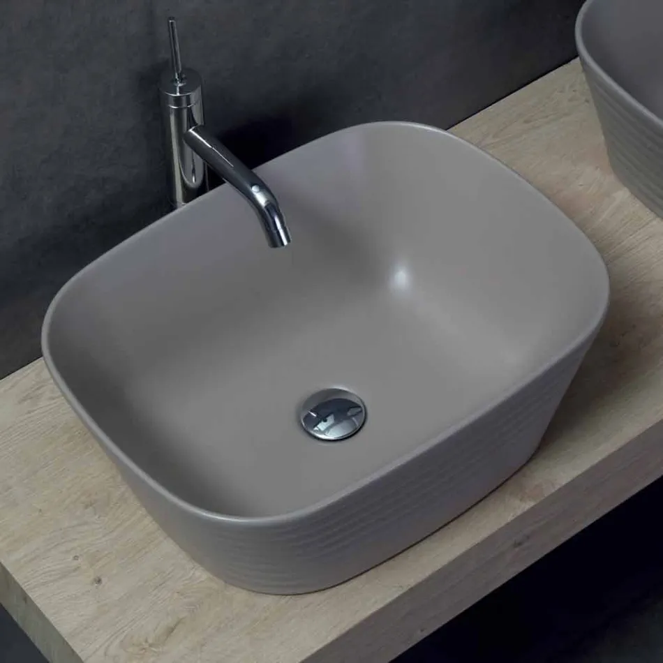 Washbasin Modern Countertop në Qeramikë të Bardhë ose me ngjyrë Trabia Viadurini