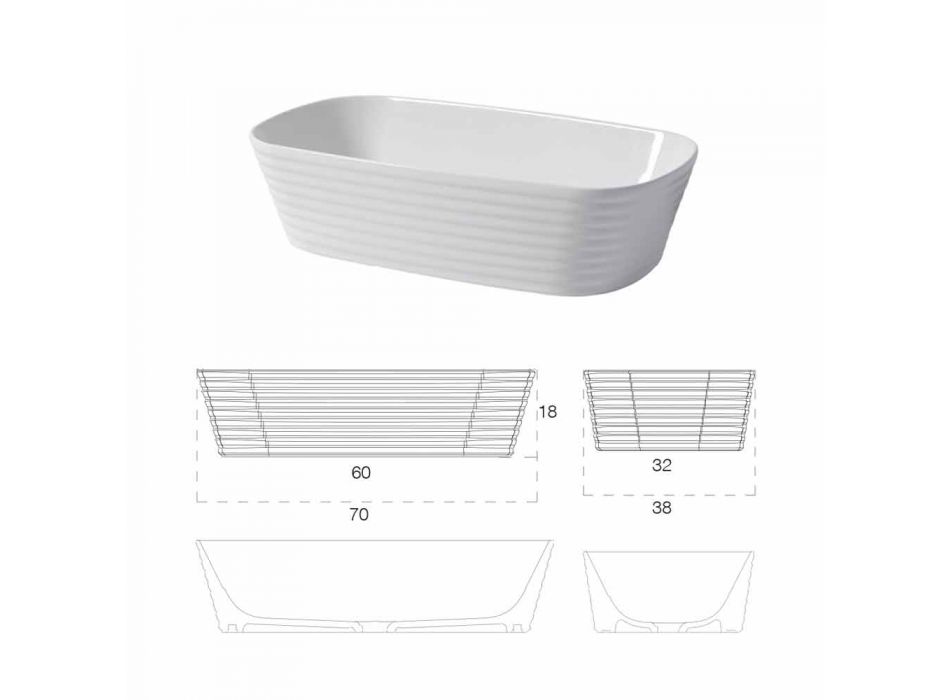 Washbasin Modern Countertop në Qeramikë të Bardhë ose me ngjyrë Trabia Viadurini