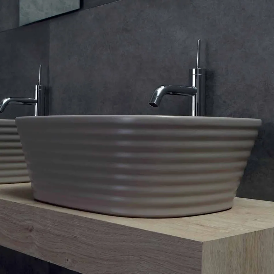 Washbasin Modern Countertop në Qeramikë të Bardhë ose me ngjyrë Trabia Viadurini