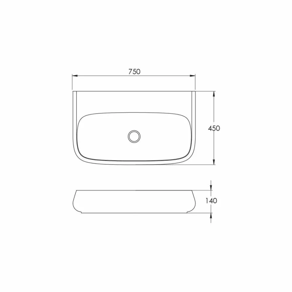 Lavaman qeramike countertop ose mur i montuar L 75cm i bërë në Itali, Gais Viadurini