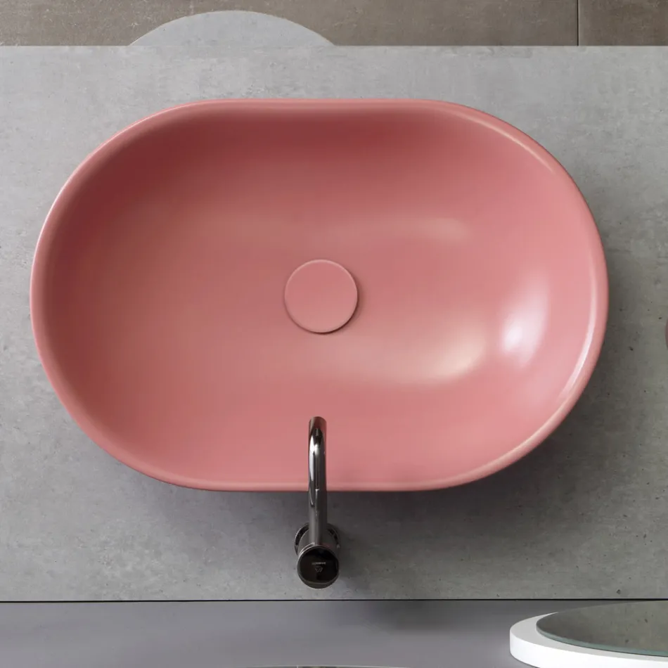 Lavaman Oval Countertop në Matt Qeramike Prodhuar në Itali - Nelly Viadurini