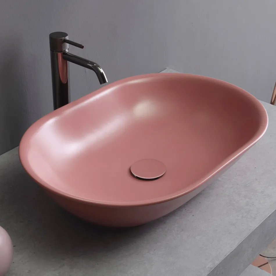 Lavaman Oval Countertop në Matt Qeramike Prodhuar në Itali - Nelly Viadurini
