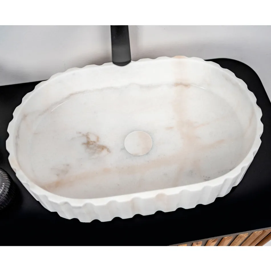 Lavaman ovale countertop për banjo E bërë nga mermeri i bardhë - Cunzite Viadurini