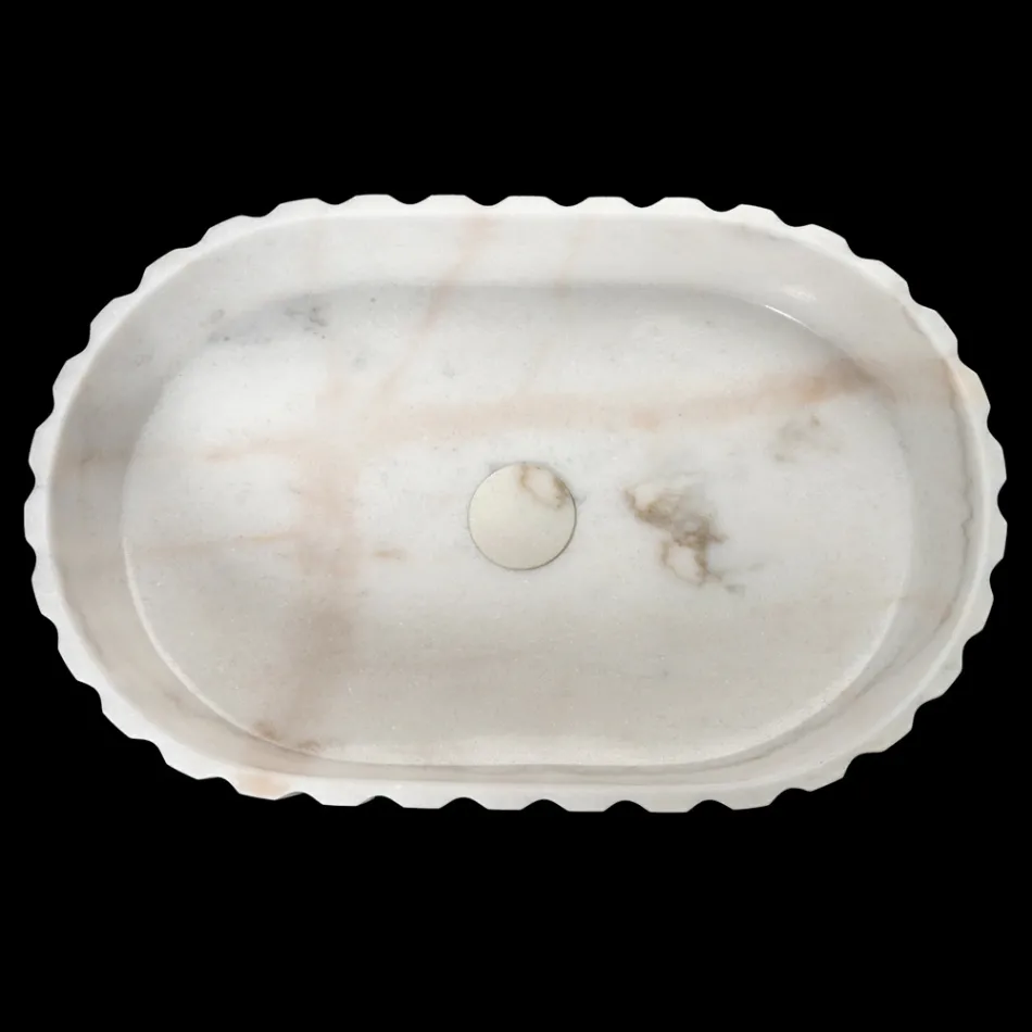 Lavaman ovale countertop për banjo E bërë nga mermeri i bardhë - Cunzite Viadurini