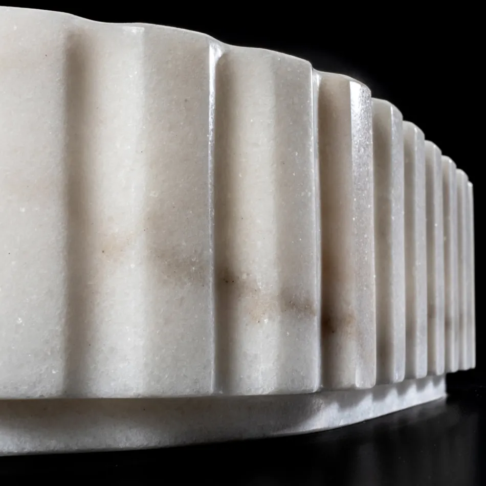 Lavaman ovale countertop për banjo E bërë nga mermeri i bardhë - Cunzite Viadurini