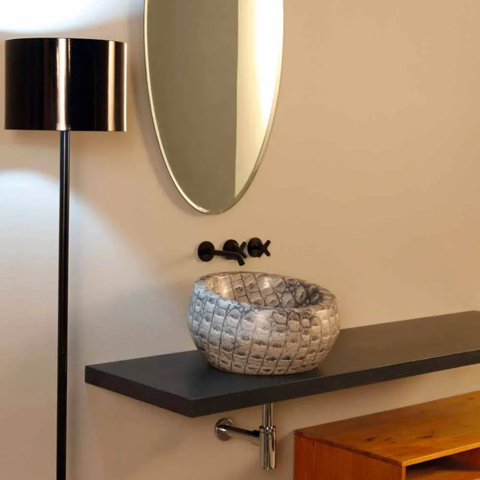 Larje banjo countertop të rrumbullakëta qeramike Caiman të bëra në Itali dizajn Elisa Viadurini