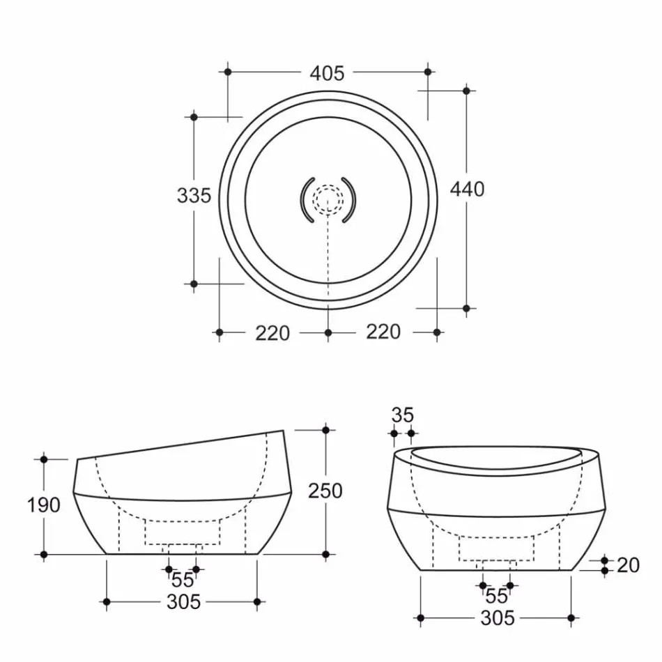 Larje banjo countertop të rrumbullakëta qeramike Caiman të bëra në Itali dizajn Elisa Viadurini