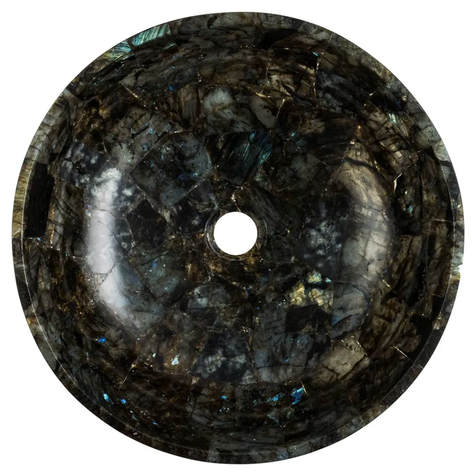 Mbulesë dore e rrumbullakët e punuar me dore prej guri labradorite, Peggy Viadurini