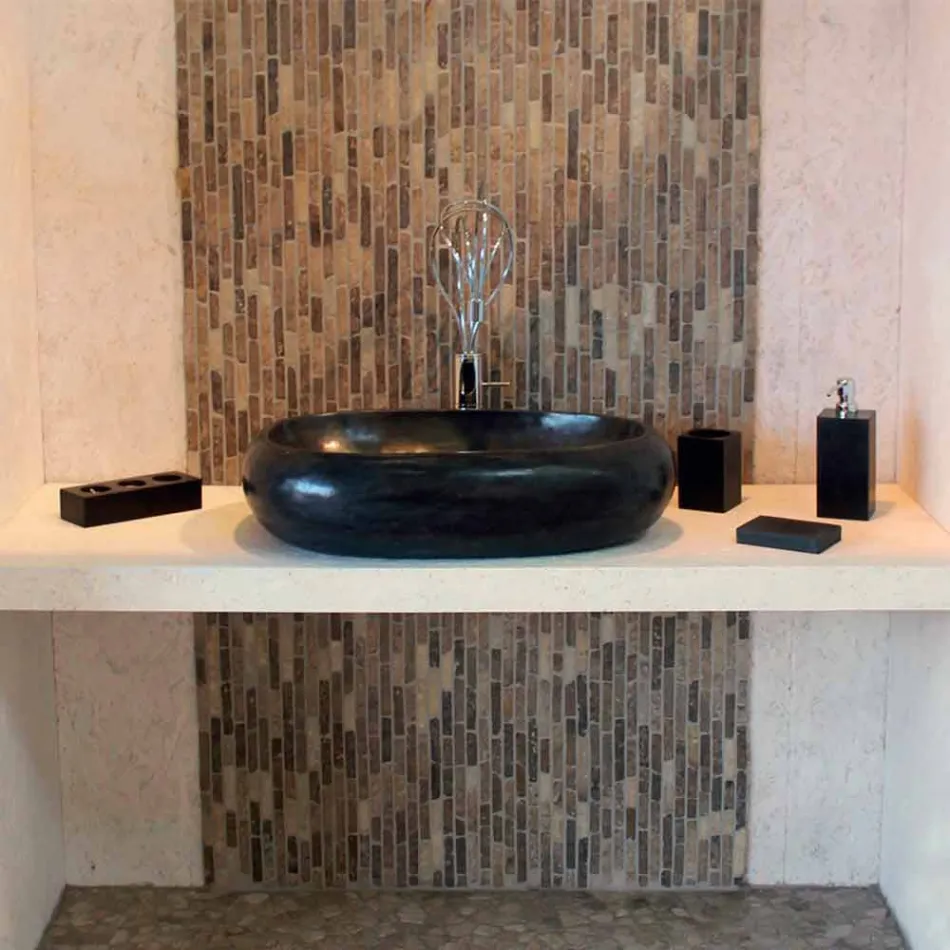 Mbështetje Countertop Rrumbullakët me gurë natyral të zi Waka Viadurini