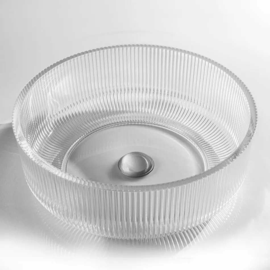 Lavaman banaku i rrumbullakët në qelq venecian Plissè Prodhuar në Itali - Zirkon Viadurini