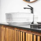 Lavaman banaku i rrumbullakët në qelq venecian Plissè Prodhuar në Itali - Zirkon Viadurini