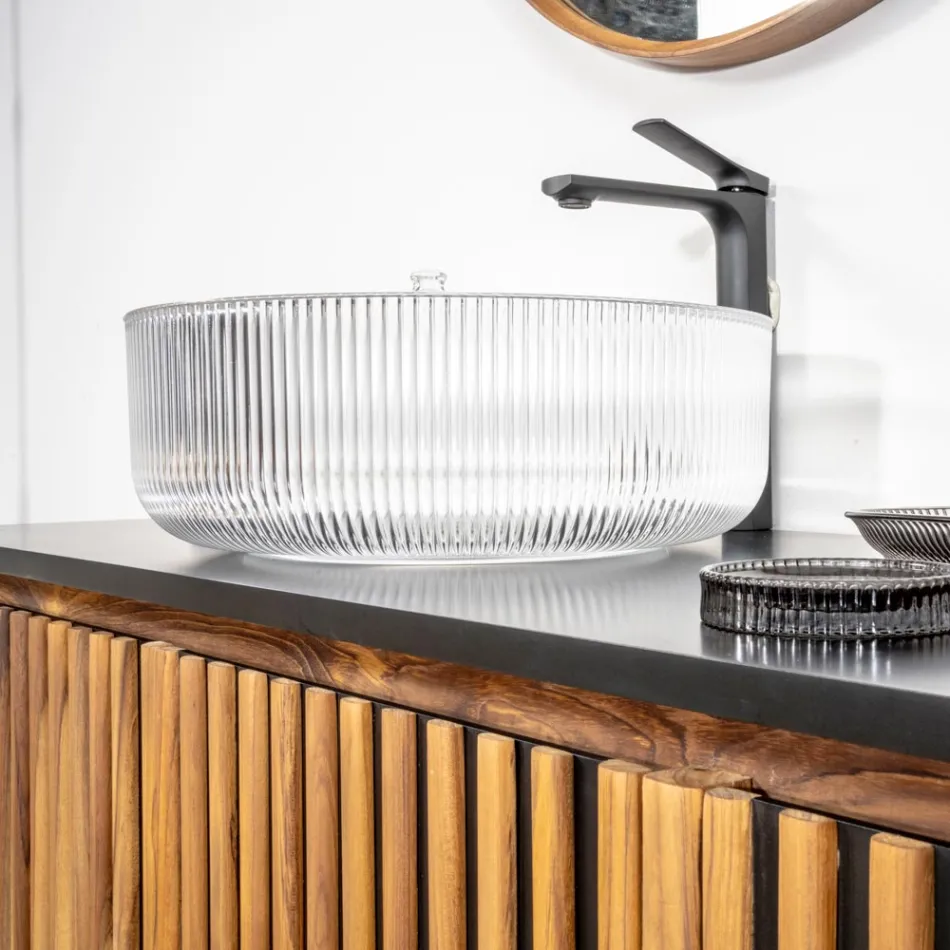 Lavaman banaku i rrumbullakët në qelq venecian Plissè Prodhuar në Itali - Zirkon Viadurini