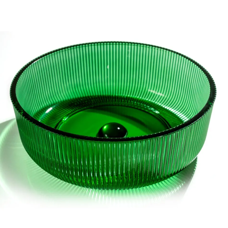 Lavaman banaku i rrumbullakët në qelq venecian Plissè Prodhuar në Itali - Zirkon Viadurini