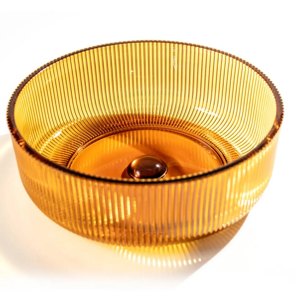 Lavaman banaku i rrumbullakët në qelq venecian Plissè Prodhuar në Itali - Zirkon Viadurini