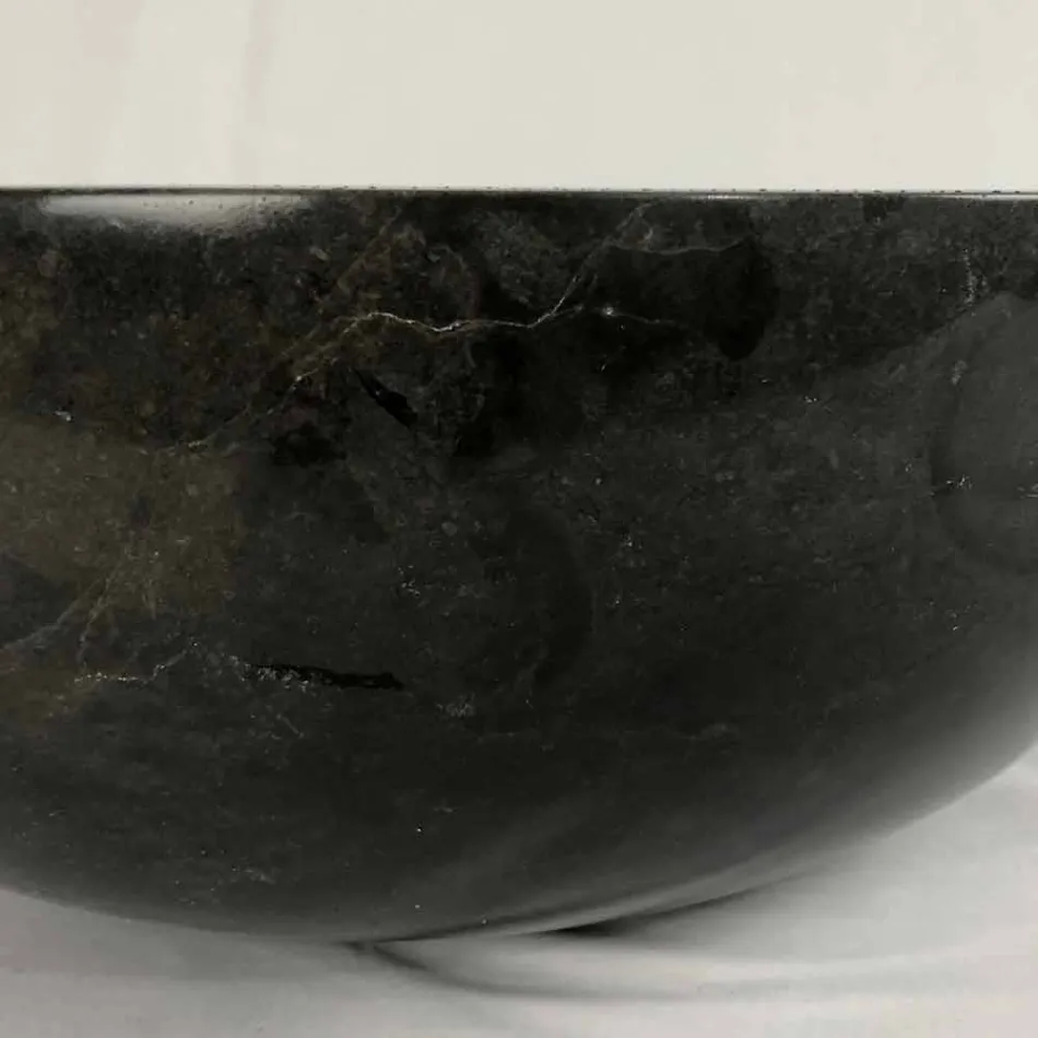 Lavaman i countertopit të rrumbullakët të zi në gur natyral Levi, pjesë unike Viadurini