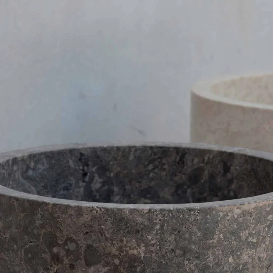 Lavaman për banjo cilindrike të pavarur në mermer gri - Cremino Viadurini