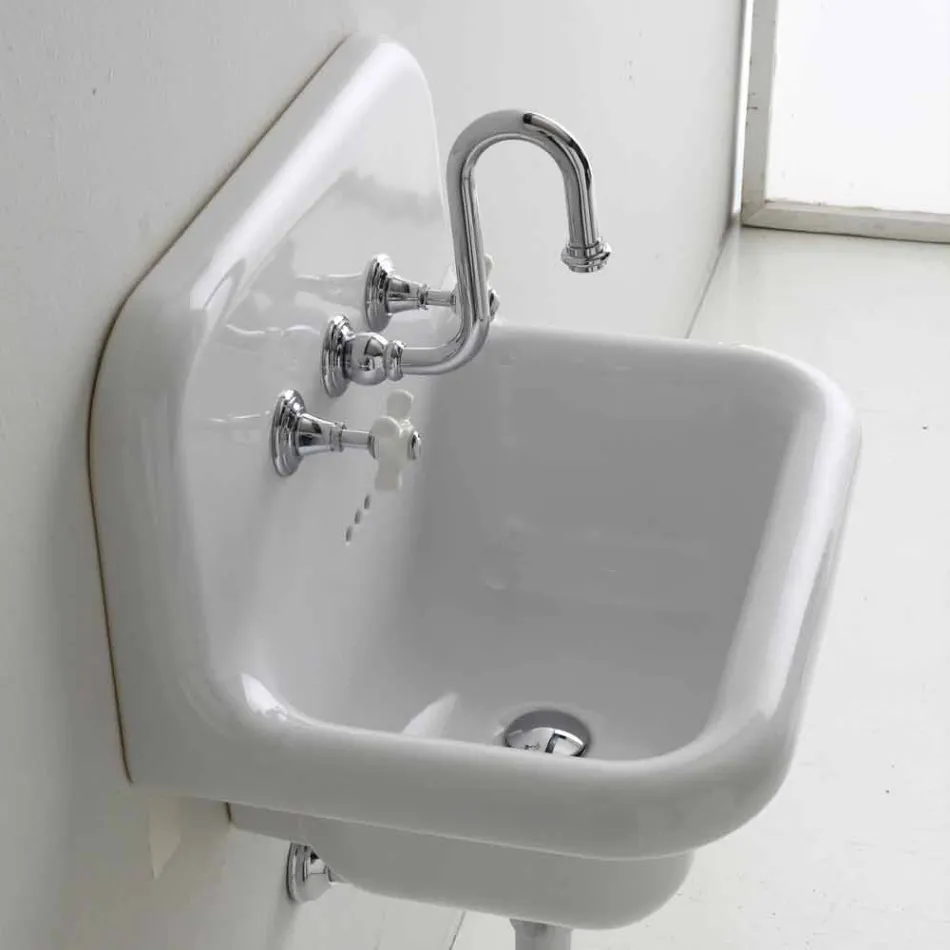 Lavatrice qeramike drejtkëndëshe të bardhë drejtkëndëshe të Davisit të vendosur në mur Viadurini