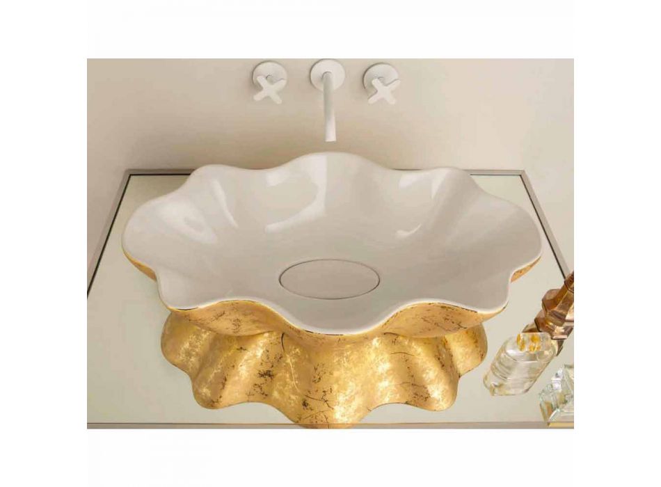 Lavaman dizajn Countertop në qeramikë të bardhë dhe ari të bërë në Itali Cubo