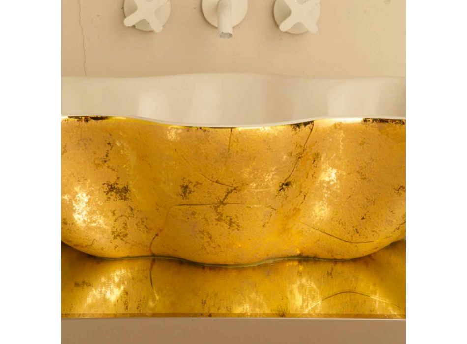 Lavaman dizajn Countertop në qeramikë të bardhë dhe ari të bërë në Itali Cubo