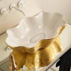 Lavaman dizajn Countertop në qeramikë të bardhë dhe ari të bërë në Itali Cubo Viadurini