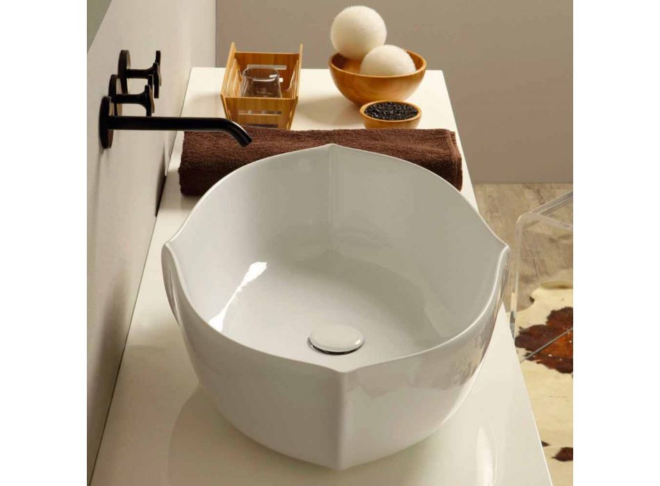 Lavaman dizajn Countertop në qeramikë të bardhë të bërë në Itali Oscar Viadurini