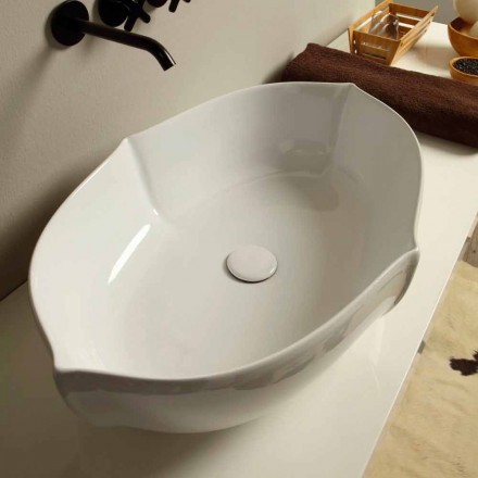 Lavaman dizajn Countertop në qeramikë të bardhë të bërë në Itali Oscar Viadurini