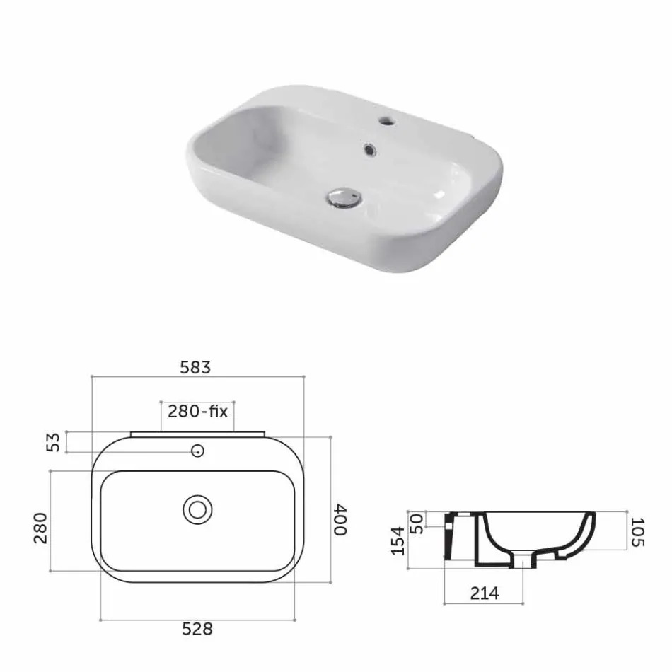 Dizenjoni Washbasin Countertop ose Mur në Qeramikë Riardo Viadurini