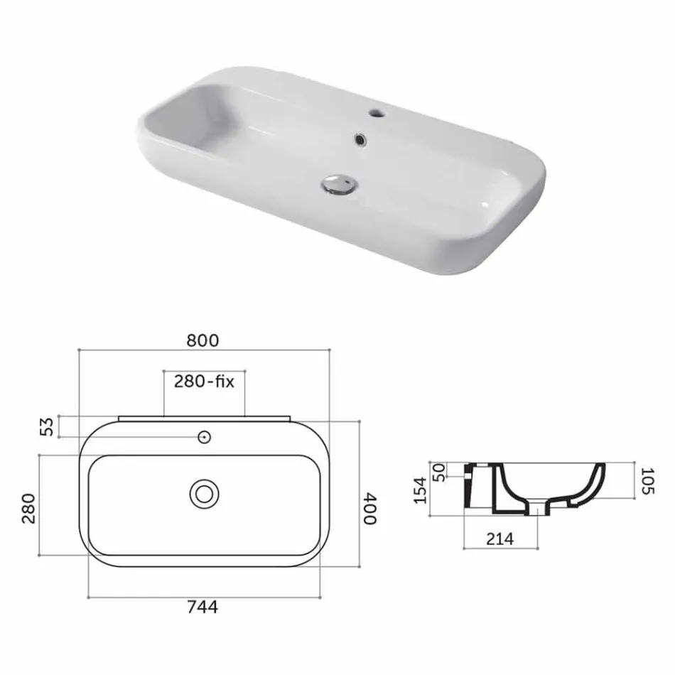 Dizenjoni Washbasin Countertop ose Mur në Qeramikë Riardo Viadurini