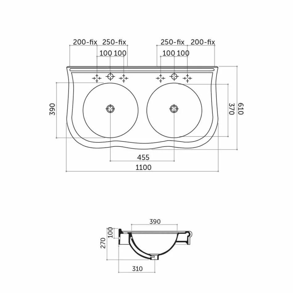 Console Double ose Washbasin e montuar në mur në Modern Avise Ceramic Viadurini