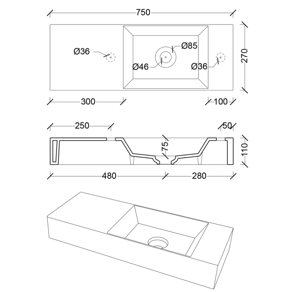 Dizajni modern Made in Italy Lavaman qeramike me ngjyrë të bardhë ose me ngjyrë - Act Viadurini